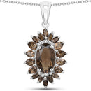 16.36 Carat Genuine Smoky Quartz .925 Sterling Silver 3 Piece Jewelry Set (Ring, Earrings, and Pendant w/ Chain)