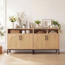 32" Sideboard Buffet Cabinet with 2 Natural Rattan Decorated Doors and Adjustable Shelf
