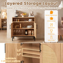 32" Sideboard Buffet Cabinet with 2 Natural Rattan Decorated Doors and Adjustable Shelf