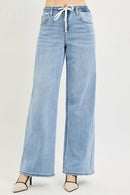 RISEN Elastic Band Slouchy Wide Jeans with Drawstring