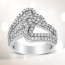 14K White Gold 1 1/2 Cttw Diamond Open Double Heart Bypass Ring Band (H-I Color, VS1-VS2 Clarity) - Ring Size 7