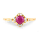 0.59 Carat Genuine Ruby and White Diamond 14K Yellow Gold Ring