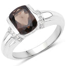2.03 Carat Genuine Smoky Quartz & White Topaz .925 Sterling Silver Ring