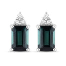 1.25 Carat Genuine Green Tourmaline and White Diamond 14K White Gold Earrings