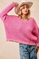BiBi V-Neck Sweater with Colorful Trim