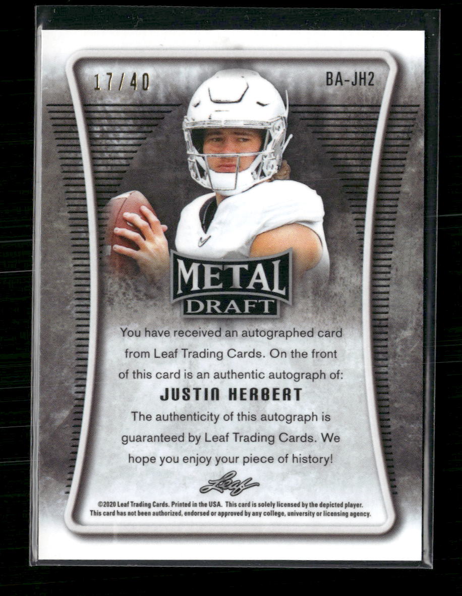 2020 leaf football helmet Justin Herbert 2020 #BA-JH2 Leaf Metal Draft Crystal Silver Auto #/40 – Ralphie's Funhouse