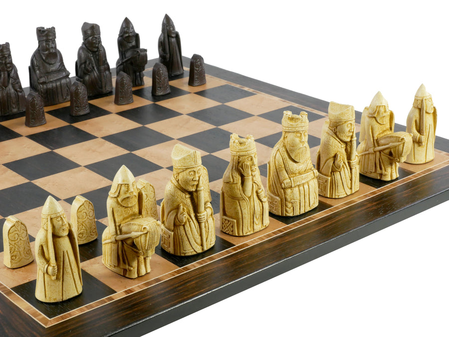 Chess Set - Isle of Lewis Resin Chessmen on Ebony/Birdseye Maple Chess Board