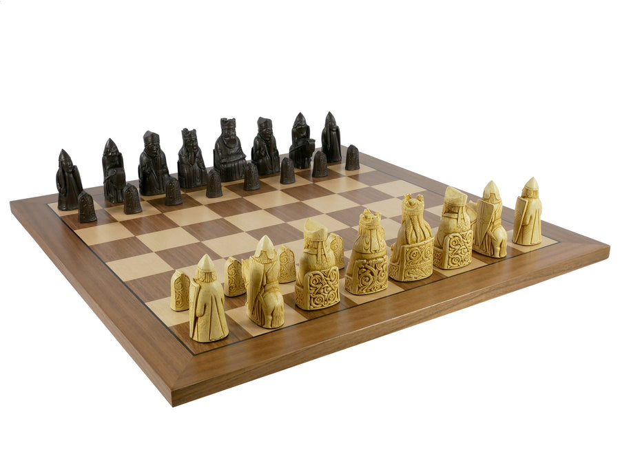Chess Set - Isle of Lewis Resin Chessmen on Walnut/Maple Chess Board