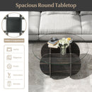 35" Round Coffee Table Unique Circle Center Table with Tempered Glass Top and Solid Wood Base-Black