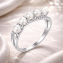 925 Sterling Silver White Gold Plated Freshwater Pearl Ring Size 6 for Women