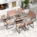 4 Pieces Patio Furniture Set with Rocking Bistro Chairs and Breathable Mesh Fabric-Coffee