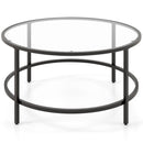 36 Inch Round Coffee Table with Tempered Glass Tabletop