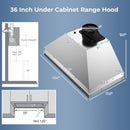 36 Inch Under Cabinet Range Hood with 4 Fan Speeds and Baffles Filters-Silver