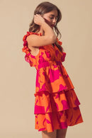 SO ME Floral V Neck Layered Dress with Elasticized Waist