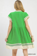 Umgee Linen Color Block Flutter Sleeve Dress