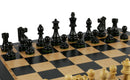 Chess Set- Black French Knight Pieces on Ebony/Birdseye Maple Veneer Chess Board
