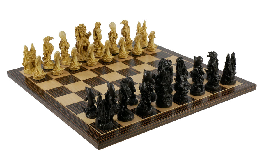 Chess Set - Sea Life Resin Chess Pieces on Ebony/Maple Veneer Chess Board