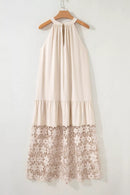 Hollowed Floral Lace Hem Patchwork Loose Halter Summer Dress