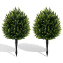 24 Inches Artificial Cypress Topiary Ball Tree Set with Ground Spike-Green