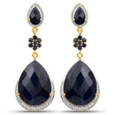 30.04 Carat Dyed Sapphire, Blue Sapphire and White Topaz .925 Sterling Silver Earrings