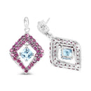5.70 Carat Genuine Blue Topaz & Rhodolite .925 Sterling Silver Earrings