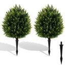 24 Inches Artificial Cypress Topiary Ball Tree Set with Ground Spike-Green