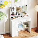39.5 Inch Vanity Desk with Power Outlets and Mirror for Bedroom-White
