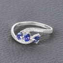 0.51 Carat Genuine Tanzanite and White Diamond 14K White Gold Ring
