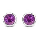 .925 Sterling Silver 6MM Bezel Set Created Purple Amethyst Solitaire Stud Earrings