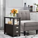 Set of 2 End Table Wooden with 2 Drawer & Shelf Bedside Table