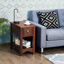 2 Pieces Retro Narrow Tiered End Table with Drawer and Storing Shelf