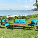 4-Piece Acacia Wood Patio Conversation Set with Cushions