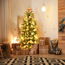 6 Feet PVC Hinged Pre-lit Artificial Fir Pencil Christmas Tree with 150 Lights