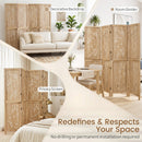4-Panel Wooden Room Divider with Palm Leaf Design, 67" Tall