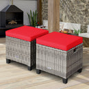 2 Pieces Patio Rattan Ottoman Seat with Removable Cushions-Navy