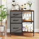 3 Drawer Mobile File Cabinet with Charging Station Rolling Printer Stand with Open Storage Shelves
