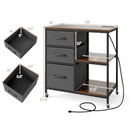 3 Drawer Mobile File Cabinet with Charging Station Rolling Printer Stand with Open Storage Shelves