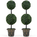 3 FT Artificial Boxwood Topiary Tree Double Ball Shrubs Set of 2