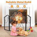3 Panel Fireplace Screen Foldable Spark Guard Cover with Decorative Scroll