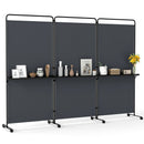 3-Panel Room Divider with Shelves 6 FT Tall Folding Privacy Screen with Lockable Wheels