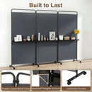 3-Panel Room Divider with Shelves 6 FT Tall Folding Privacy Screen with Lockable Wheels