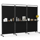3-Panel Room Divider with Shelves 6 FT Tall Folding Privacy Screen with Lockable Wheels