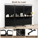 3-Panel Room Divider with Shelves 6 FT Tall Folding Privacy Screen with Lockable Wheels