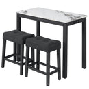 3-Piece Bar Table Set with Charging Station and Faux Marble Top