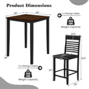 3-Piece Counter-Height Dining Table Set for 2 with Rubber Wood Frame and Footrest
