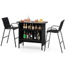 3 Piece Outdoor Bar Set with Footrest and 2-Tier Shelf
