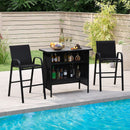 3 Piece Outdoor Bar Set with Footrest and 2-Tier Shelf