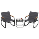 3 Piece Outdoor Rocking Bistro Set Porch Rocker Chairs-Gray
