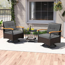 3 Piece Outdoor Swivel Chair Set with Tempered Glass Side Table