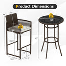 3 Piece Patio Bar Set Outdoor Wicker Bar Height Round Table and Armchairs-White
